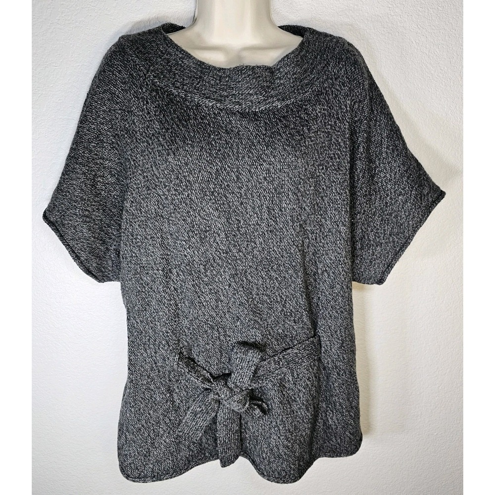 Anne Klein Sweater Womens L Crew Neck Gray‎ Short Sleeve Belted Waist Y2K